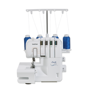 Brother 2104D Overlocker with Blind stitch foot, Piping foot and Gathering Foot