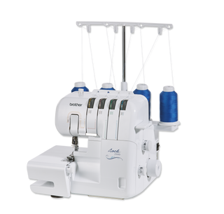 Brother 2104D Overlocker with Blind stitch foot, Piping foot and Gathering Foot