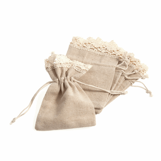 Cotton Wedding Favour Bag with Crochet Trim - Ivory (Pack of 5)