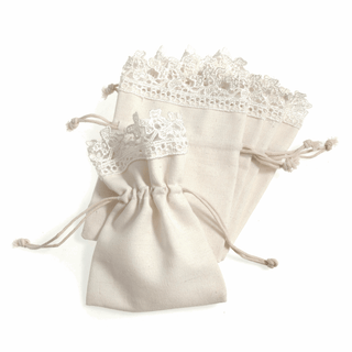 Cotton Wedding Favour Bag with Lace Trim - Ivory (Pack of 5)