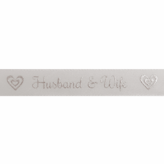 Bowtique Silver Husband and Wife Satin Ribbon - 5m x 15mm Roll