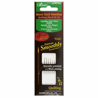 Clover Black/Gold Hand Sewing Quilting Needles - Assorted Sizes (Pack of 6)