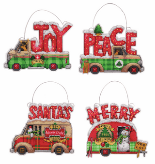 Counted Cross Stitch Ornament Set - Holiday Trucks