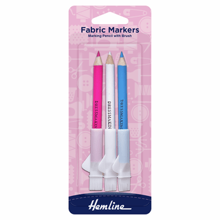 Hemline Dressmakers Fabric Marker Pencils with Brush - 3 colours