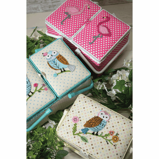 Applique Flamingo Twin Lid Sewing Box - Large - Sewing and Crafting Outlet