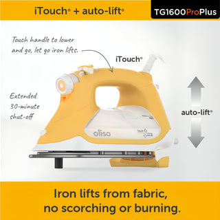 Oliso ProPlus Auto-lift Smart Iron TG1600 pro plus ** new model now with FREE MINI pressing board exclusive to the Outlet ** - For general ironing, plus features for quilters and sewists