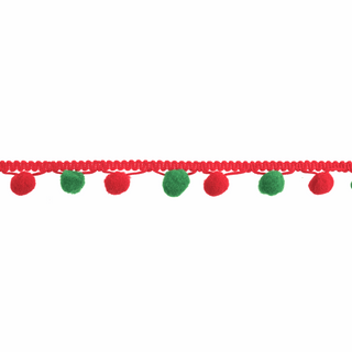 Christmas Red & Green Pom Pom Trim - 20m x 25mm (Full roll)