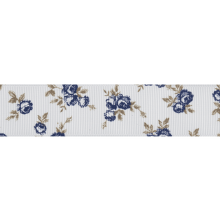 Bowtique White/Navy Rose Grosgrain Ribbon - 5m x 22mm Roll